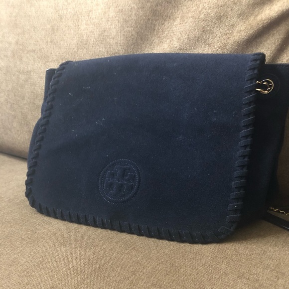 Tory Burch Handbags - Suede Navy Blue Tory Burch Crossbody Bag